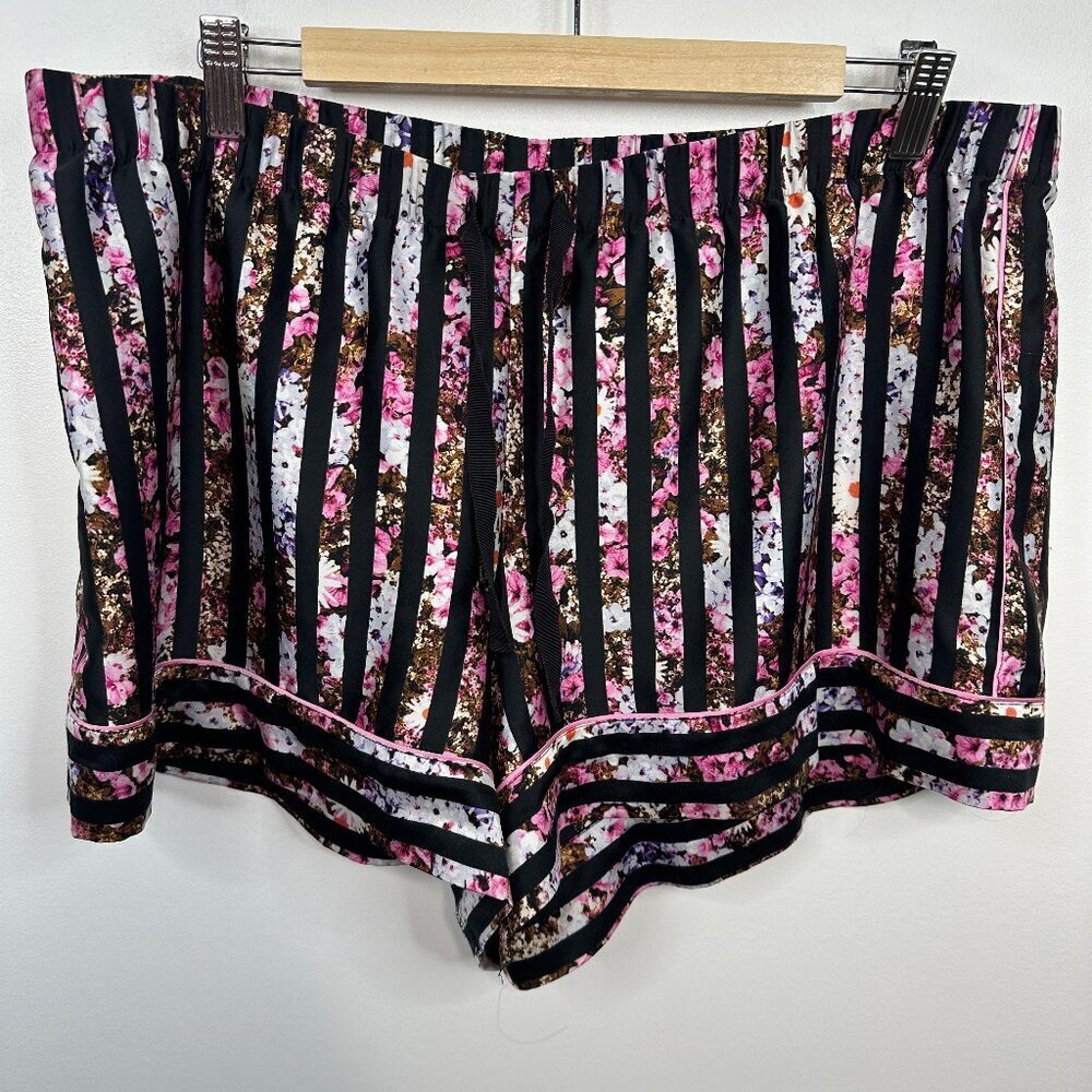 Victoria Secret Satin High Rise Drawstring Silky Pajama Shorts Stripe Floral XL